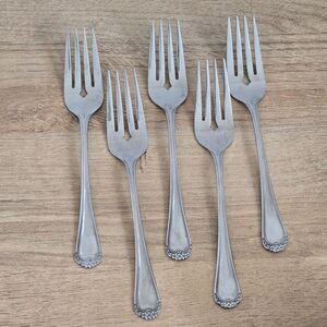 5 Pc Rogers Stanley Roberts ROSE TRIO Salad Forks Stainless Flatware 6.5"